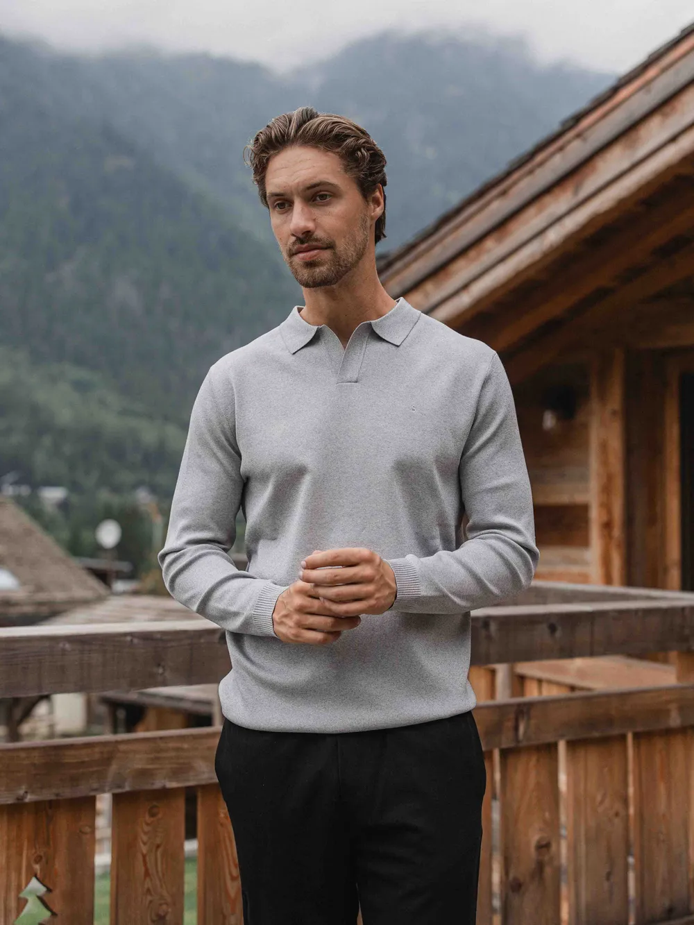 Grey Knit V-Polo Longsleeve 1608 WEAR