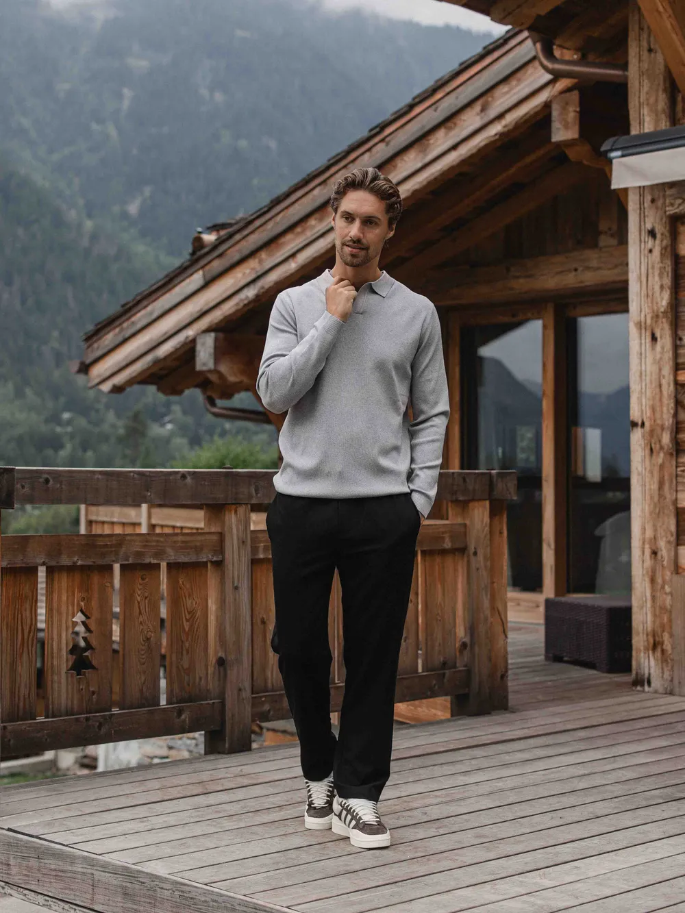 Grey Knit V-Polo Longsleeve 1608 WEAR