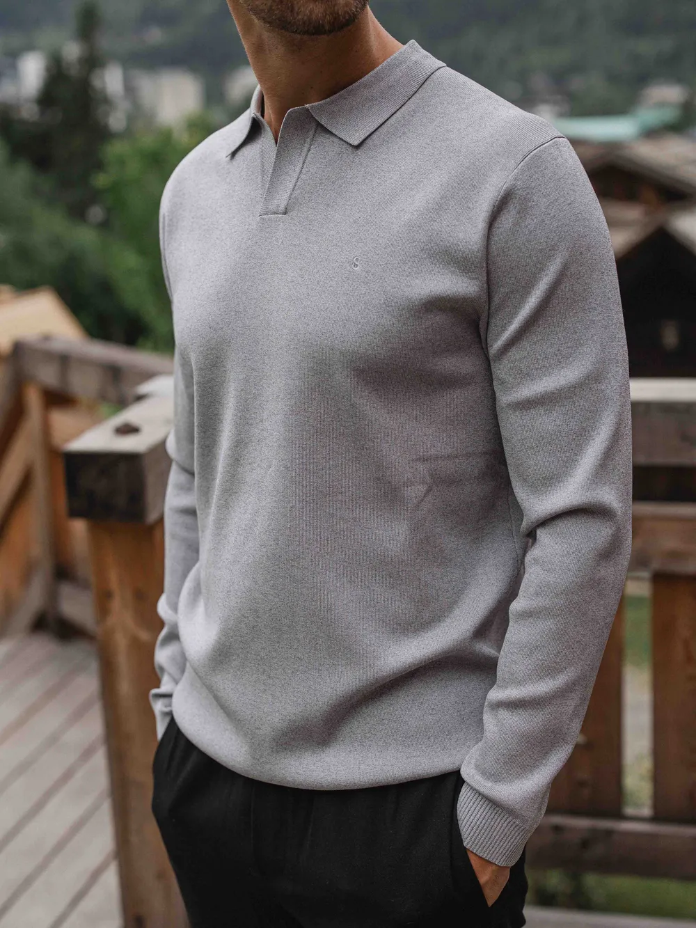 Grey Knit V-Polo Longsleeve 1608 WEAR