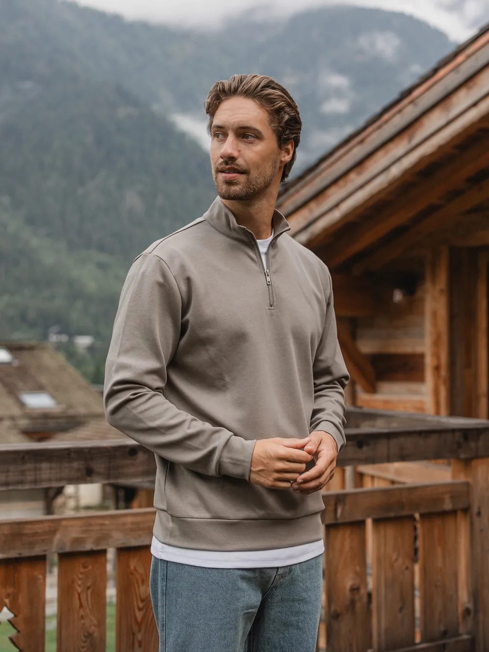 Olive Jersey Half Zip 1608 WEAR
