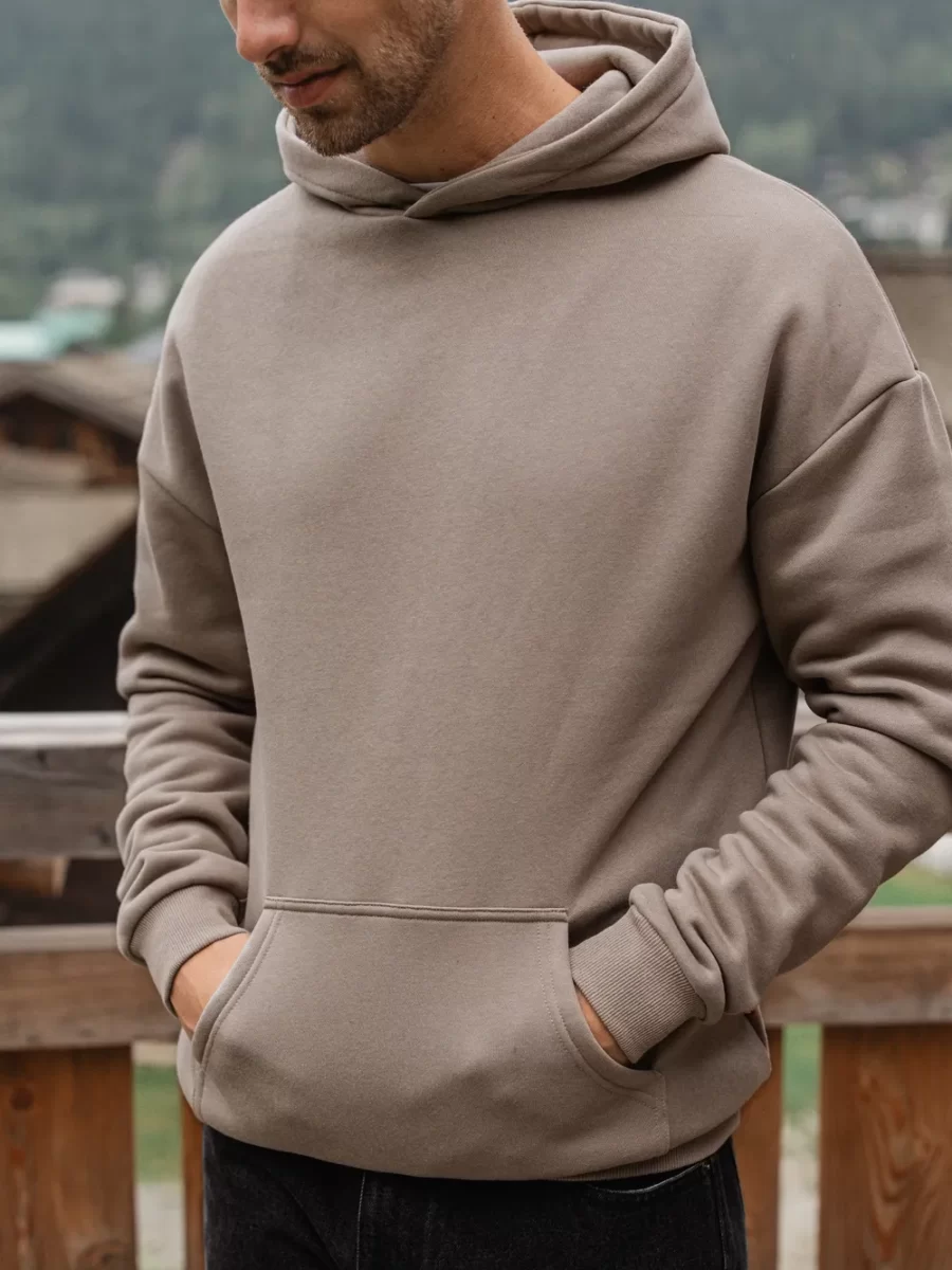 Brauner Basic-Kapuzenpullover in Übergröße