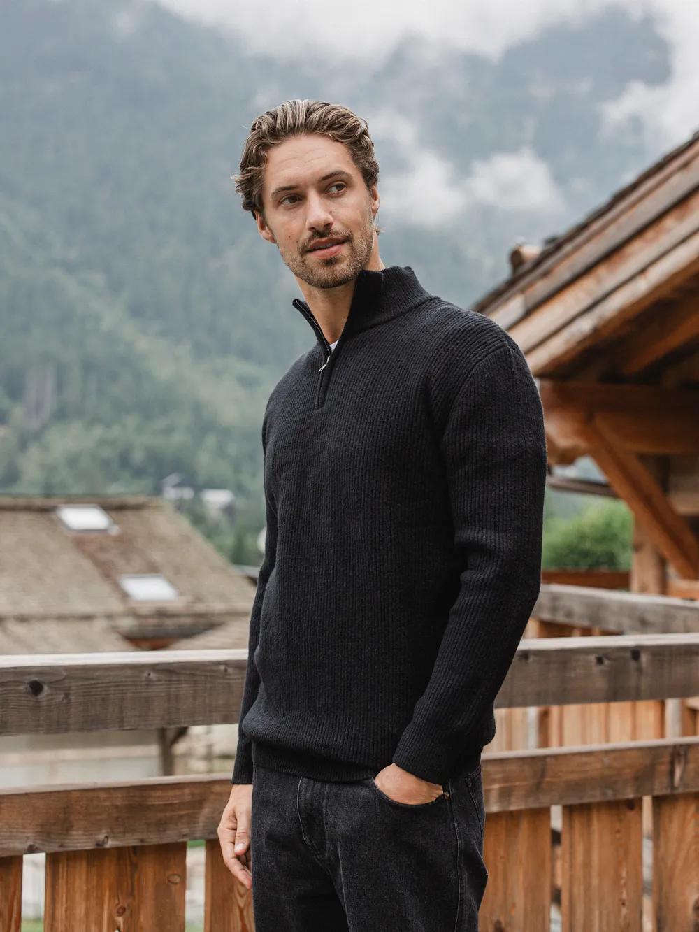 Black Knit Zip Sweater 1608 WEAR