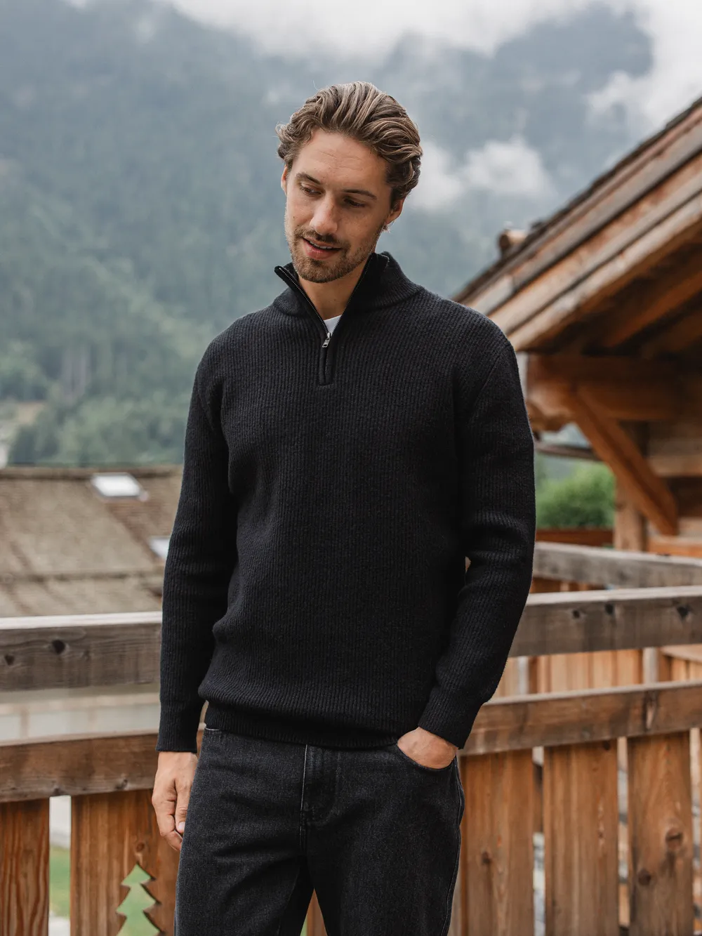 Black Knit Zip Sweater 1608 WEAR