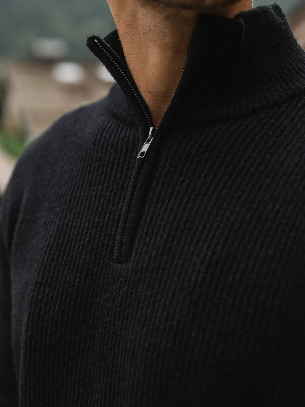 Black Knit Zip Sweater 1608 WEAR