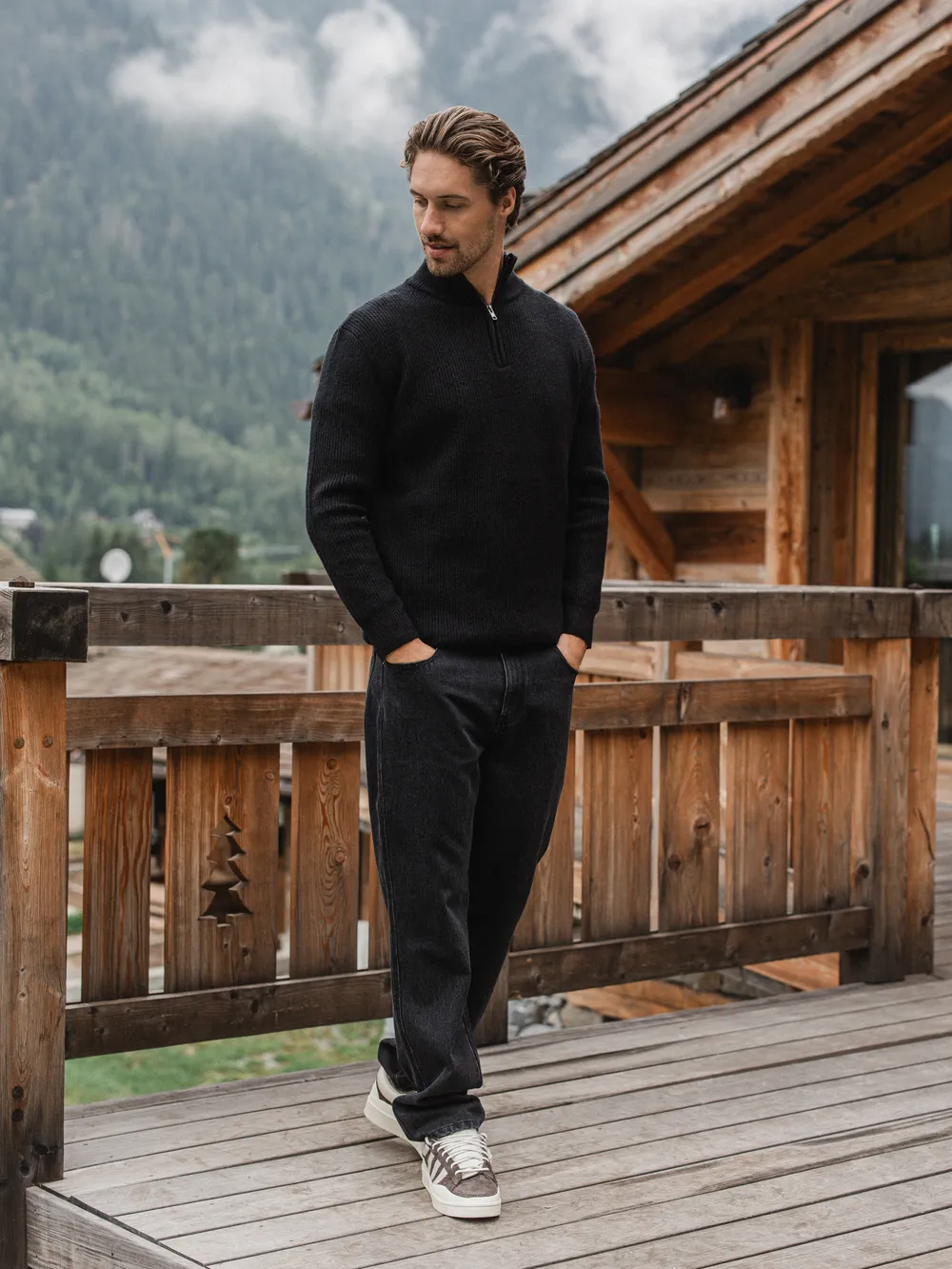 Black Knit Zip Sweater 1608 WEAR