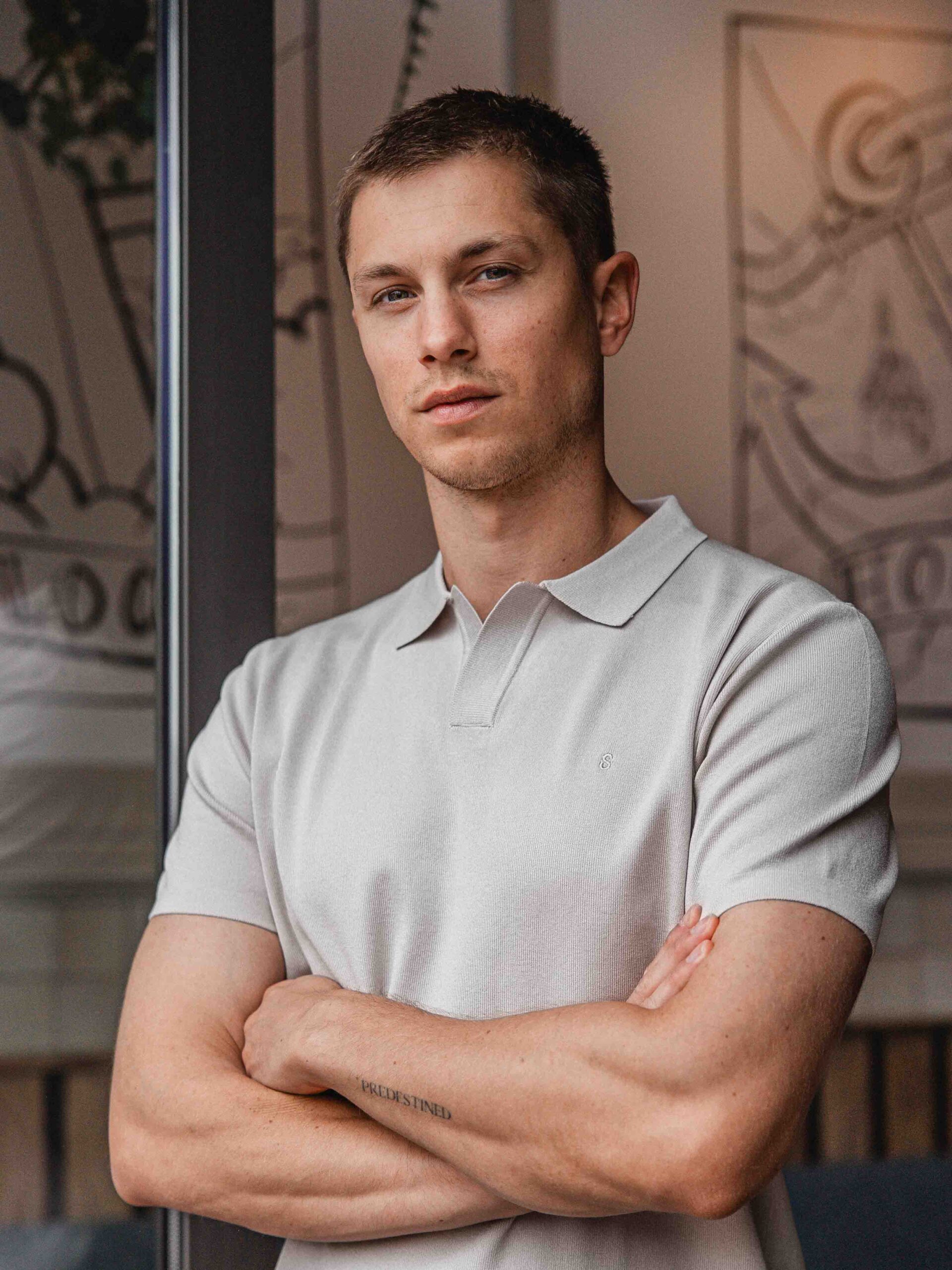 Stone White Knit V-Polo 1608 WEAR