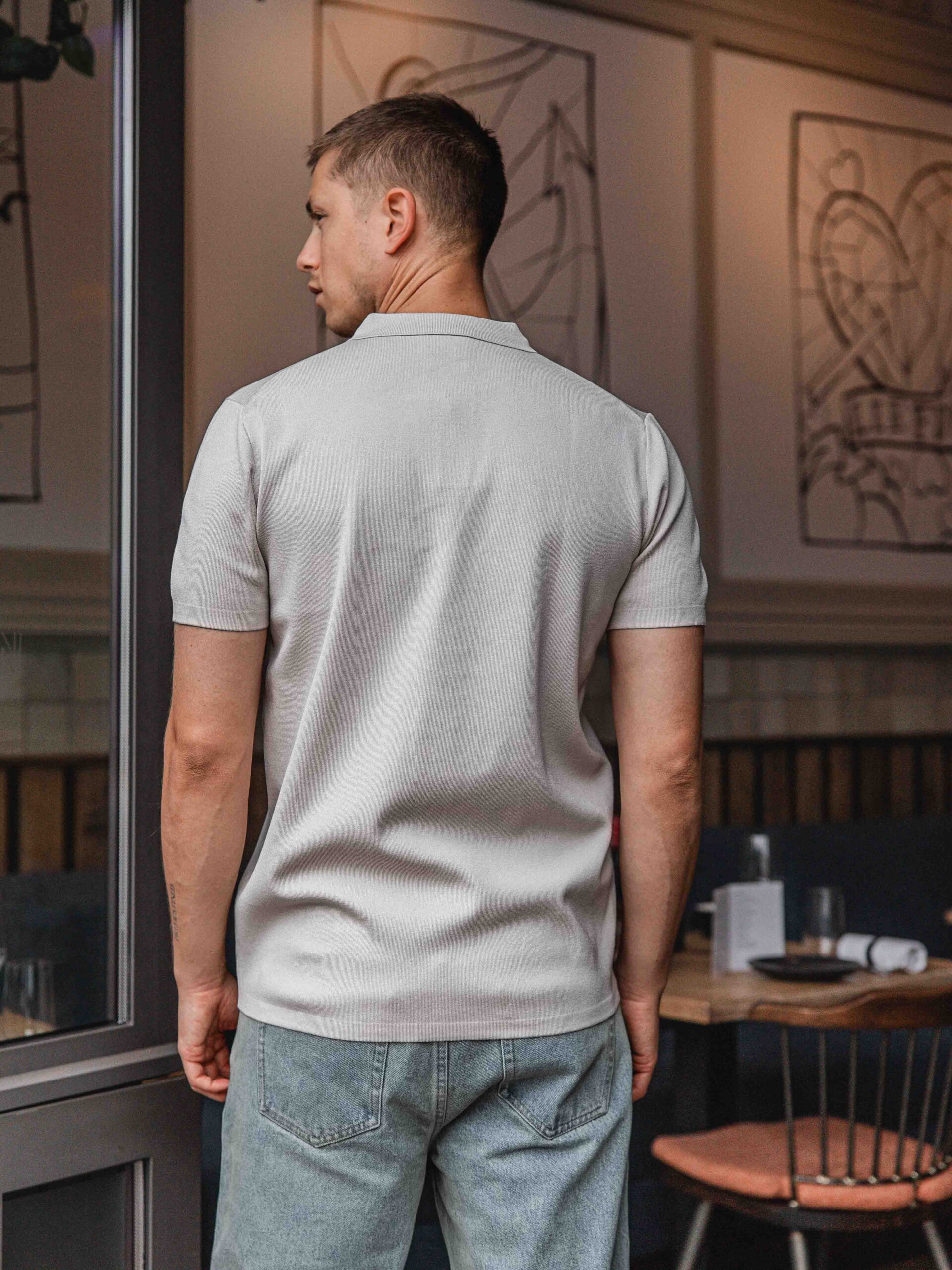 Stone White Knit V-Polo 1608 WEAR