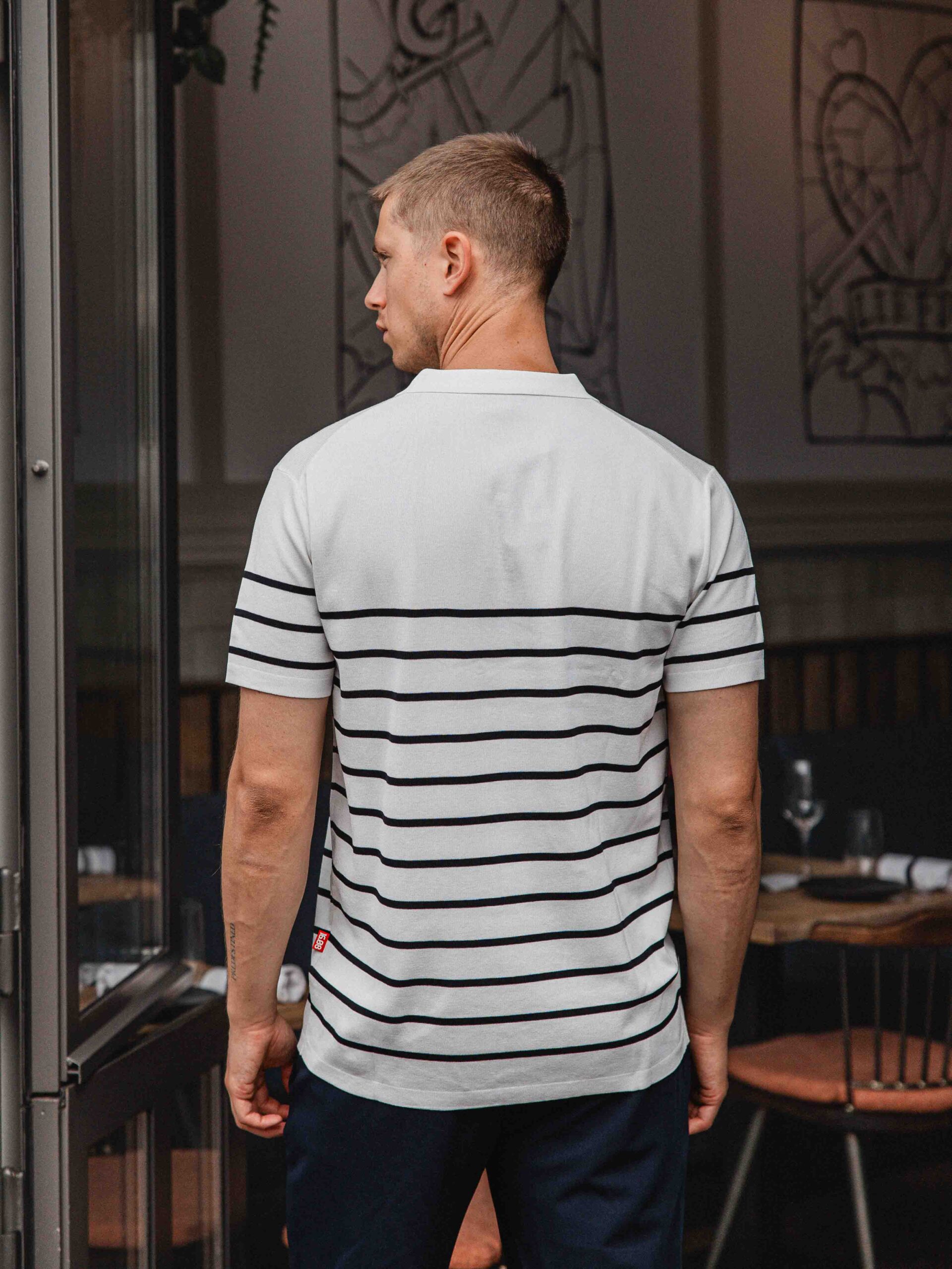 White Knit Button Stripe Polo 1608 WEAR