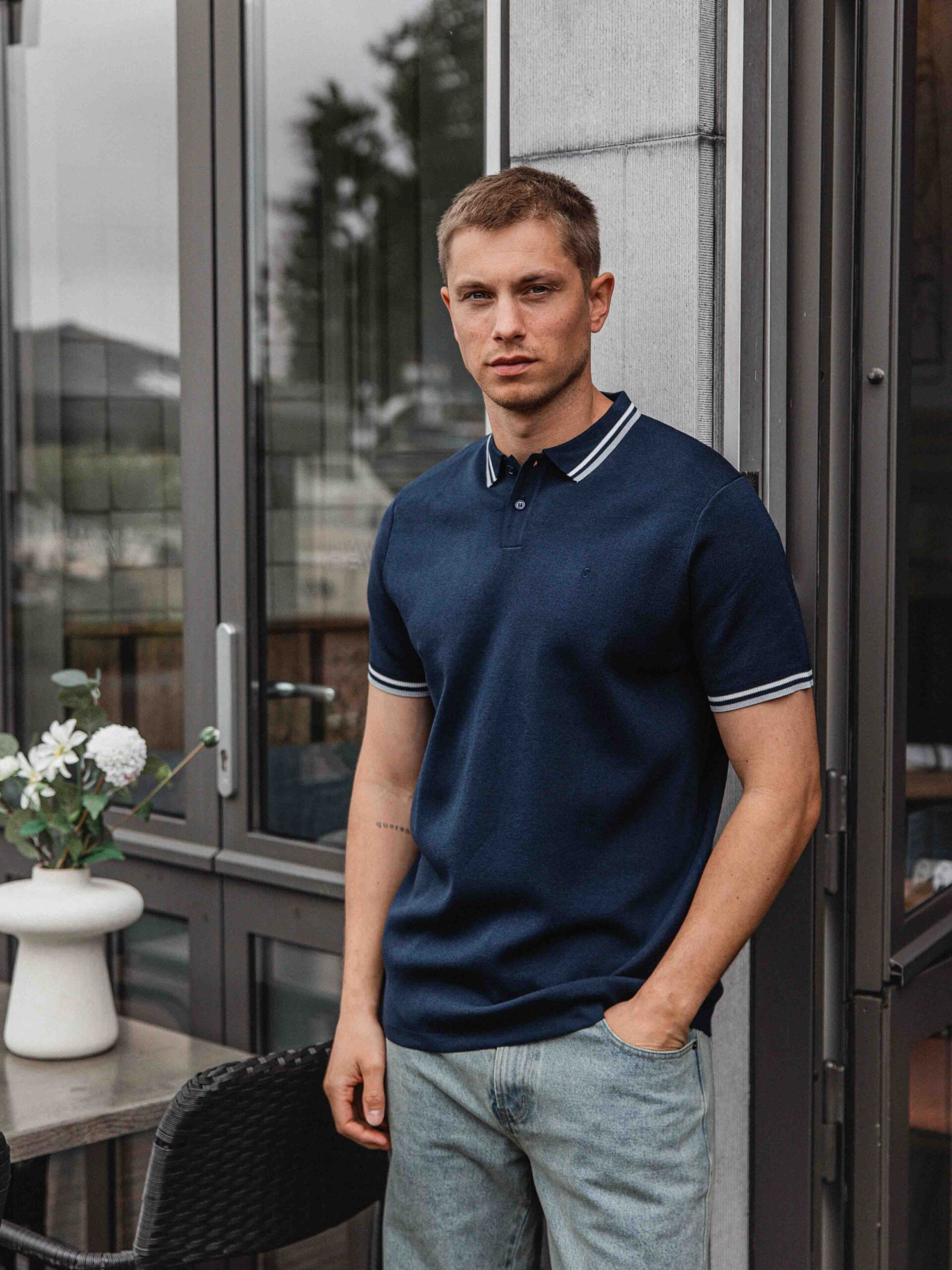 Navy Knit Collar Polo 1608 WEAR
