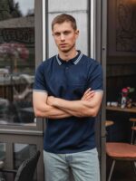 Navy Knit Collar Polo