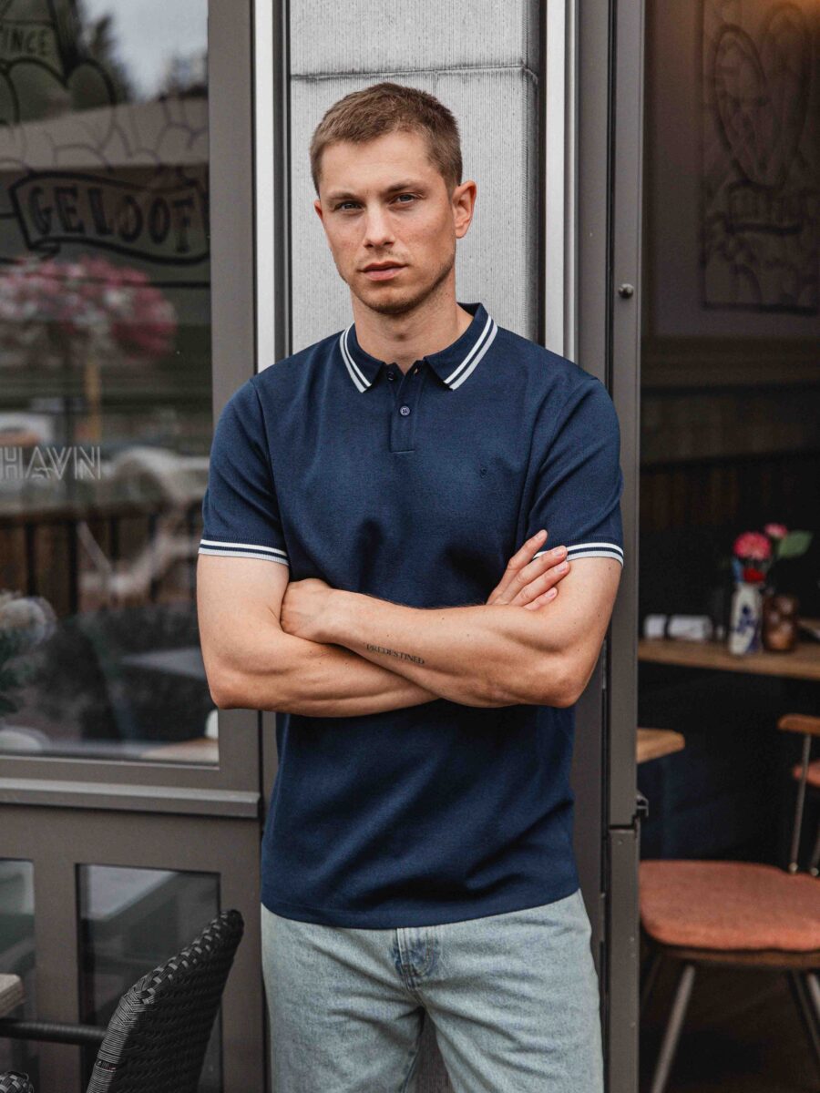 Navy Knit Collar Polo
