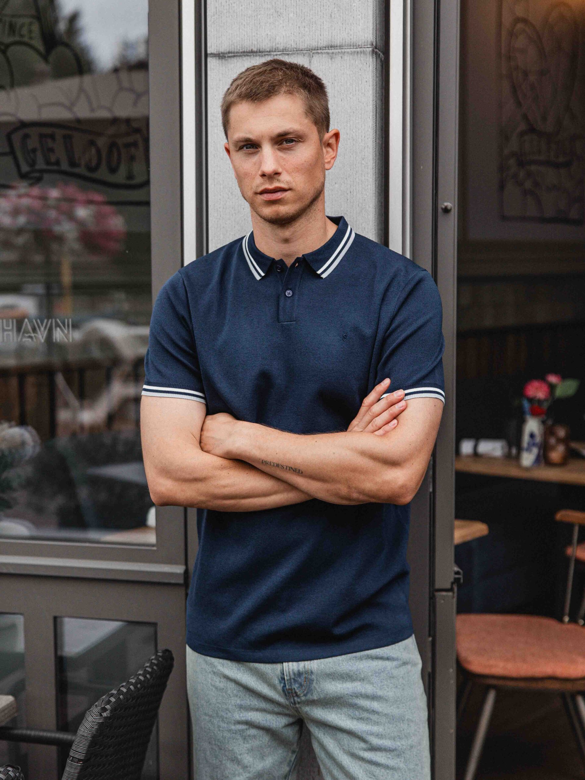 Navy Knit Collar Polo 1608 WEAR
