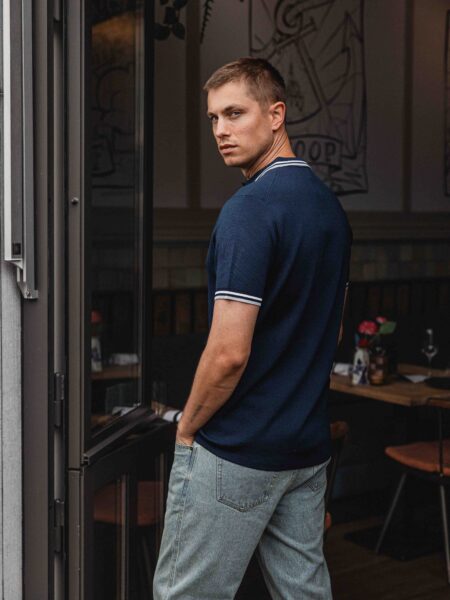 Navy Knit Collar Polo