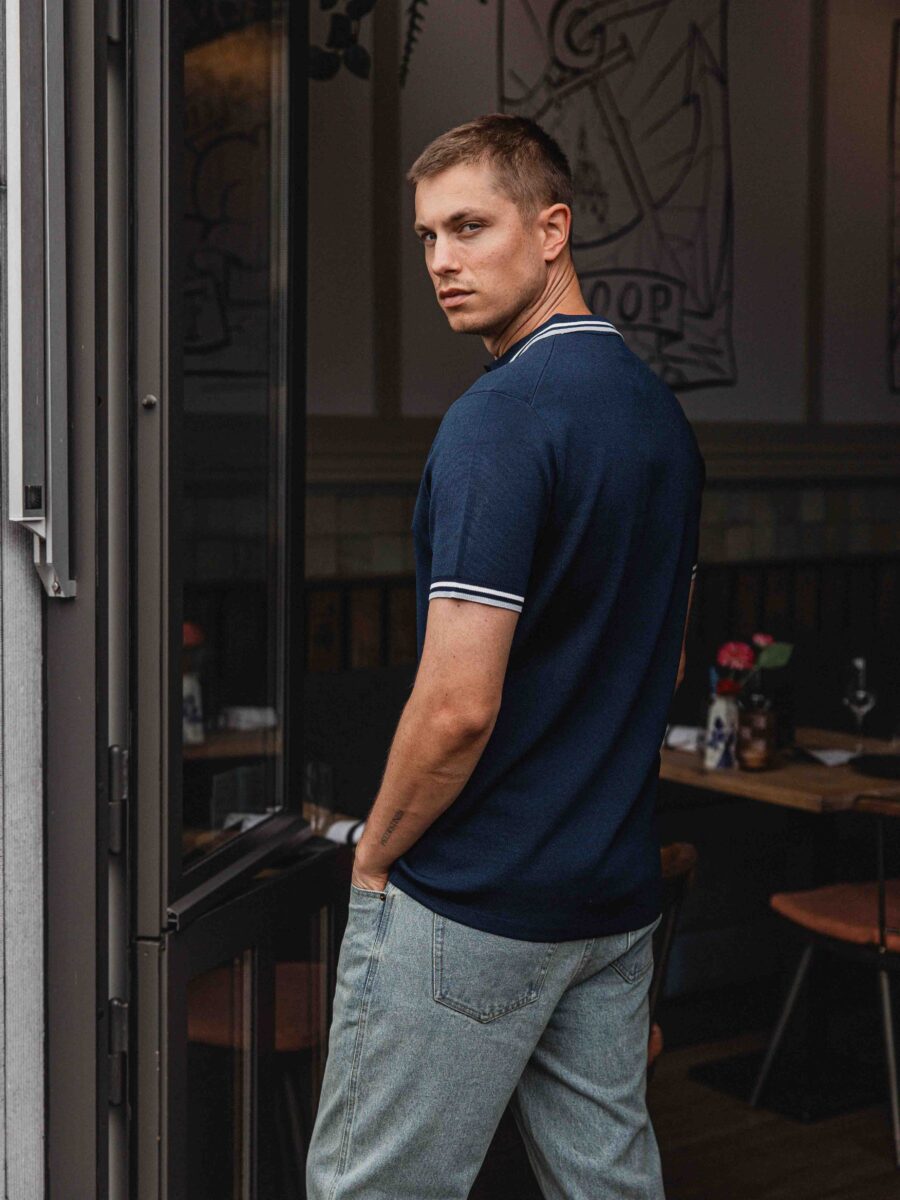 Navy Knit Collar Polo