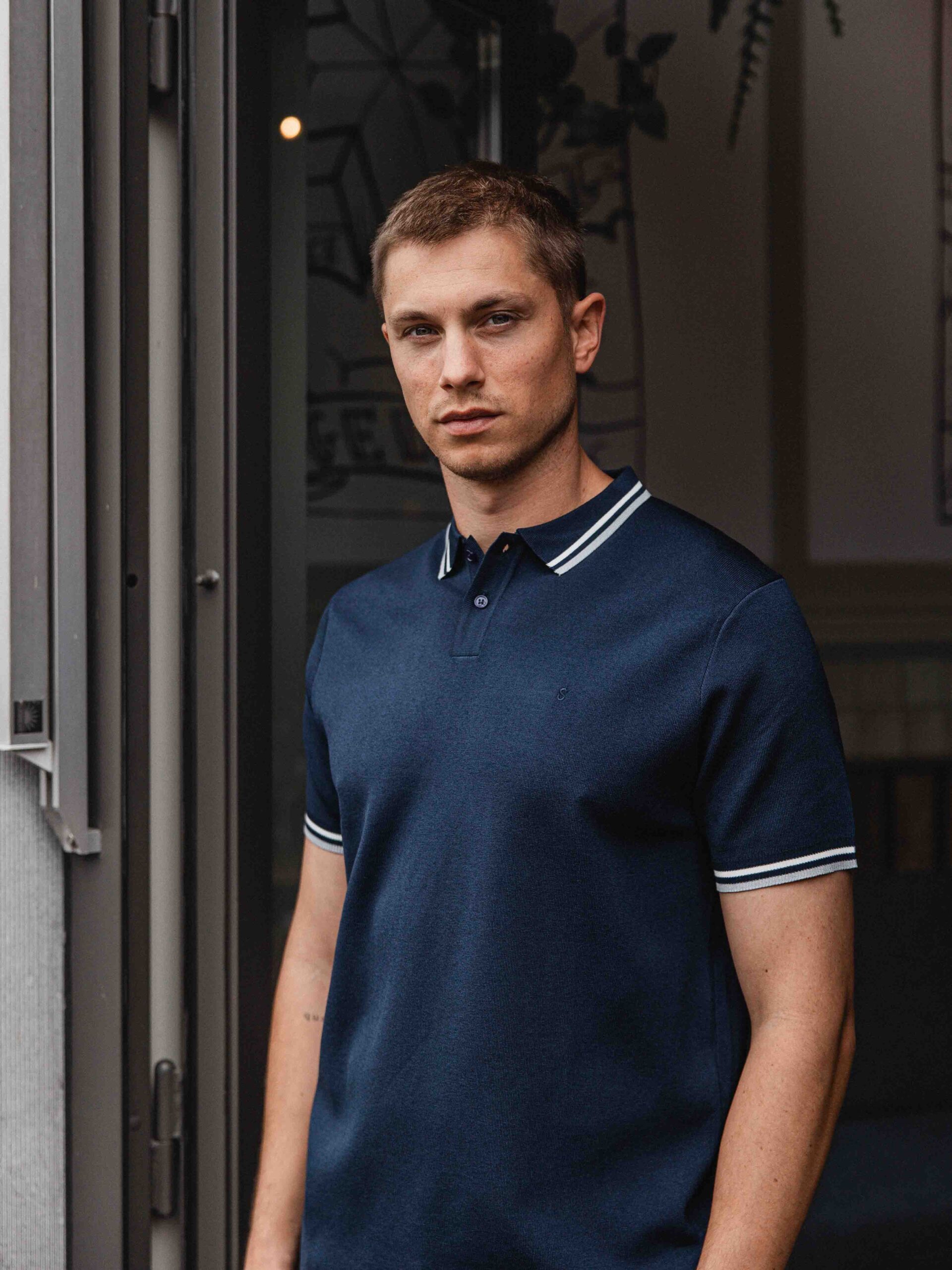 Navy Knit Collar Polo 1608 WEAR
