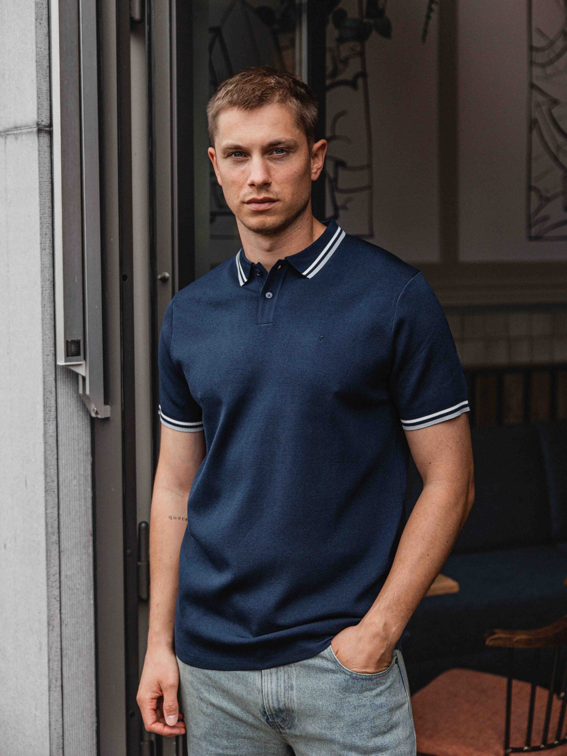 Navy Knit Collar Polo 1608 WEAR