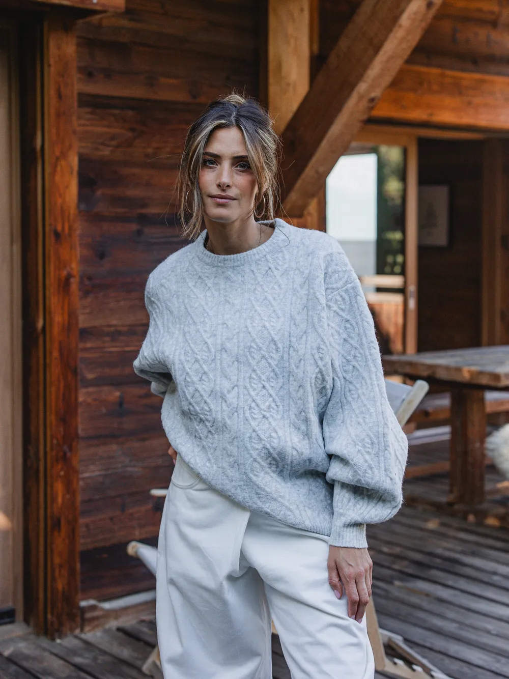Light Grey Cable Sweater 1608 WEAR