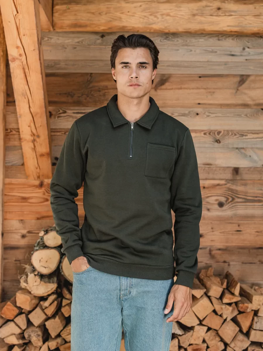 Grüner Polo Pullover mit Reißverschluss