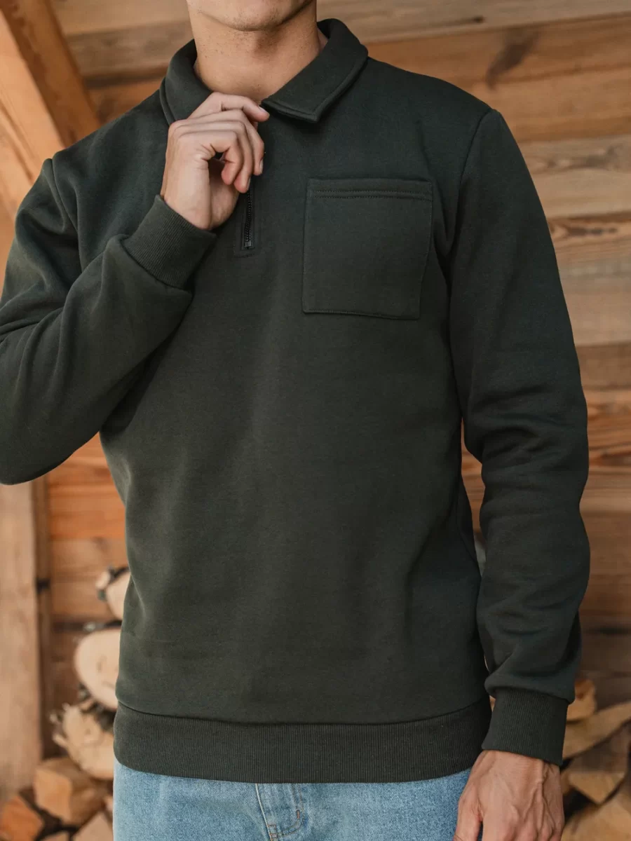 Grüner Polo Pullover mit Reißverschluss