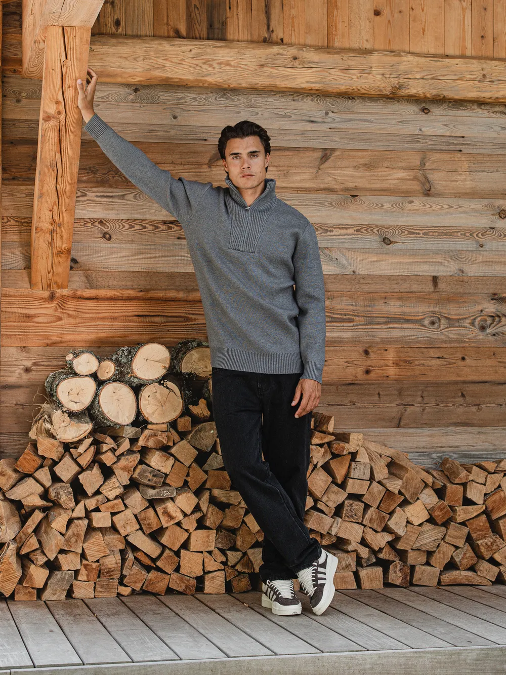 Grey Knitted Zipper Sweater 1608 WEAR