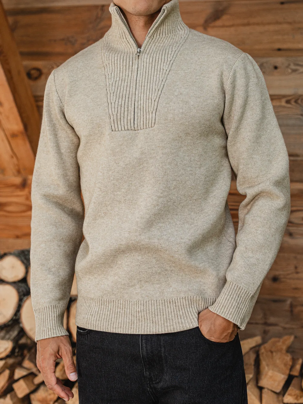 Brown Knitted Zipper Sweater 1608 WEAR