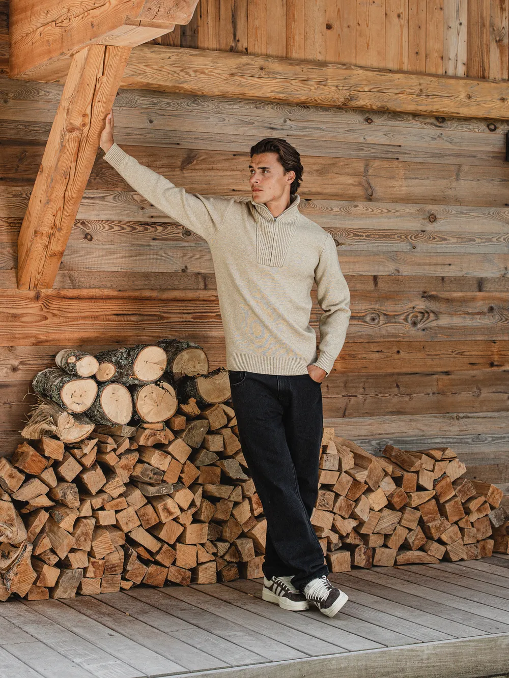 Brown Knitted Zipper Sweater 1608 WEAR