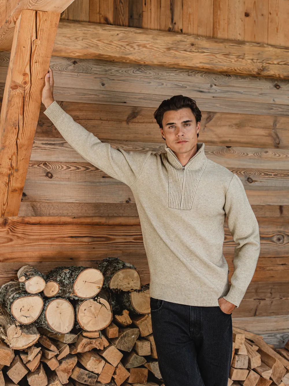 Brown Knitted Zipper Sweater 1608 WEAR