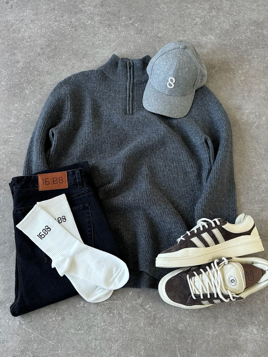 Grey Knit Zip Outfit 1608 WEAR